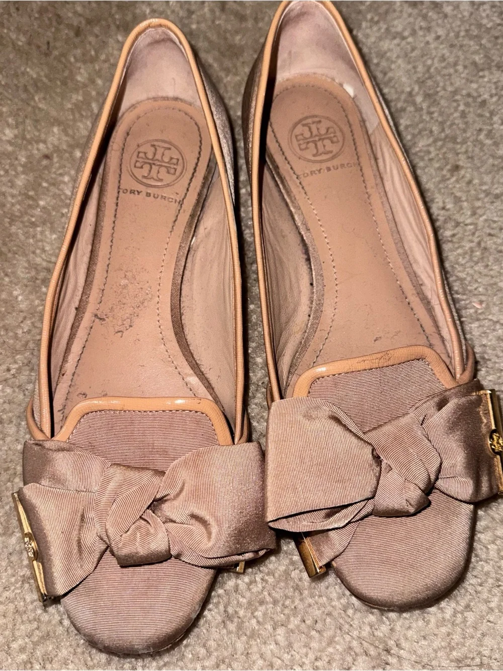 Tory Burch Tan Bow-Front Leather Flats